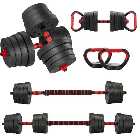 Kit Haltères Musculation 6-en-1 TEENO, 30 kg, D'haltères Réglables Haltères Courtes, Comprend des Dettlebells, Des Haltères, des Barres et Des Supports Pour Pompes, La Temise en Forme à Domicile
