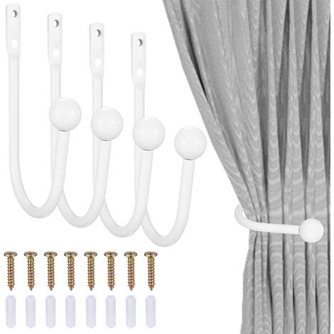 Lot de 4 embrasses rideaux métal blanc - Support pour rideaux suspendus ou fixes - Décoration fenêtre moderne et élégante (1/5)