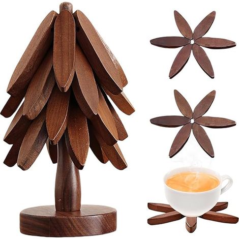Dessous de Plat Bois Plaque Chaude Support Casserole Théière Résistant Chaleur Design Arbre Naturel Protège Table Pliable Lavable (1/5)