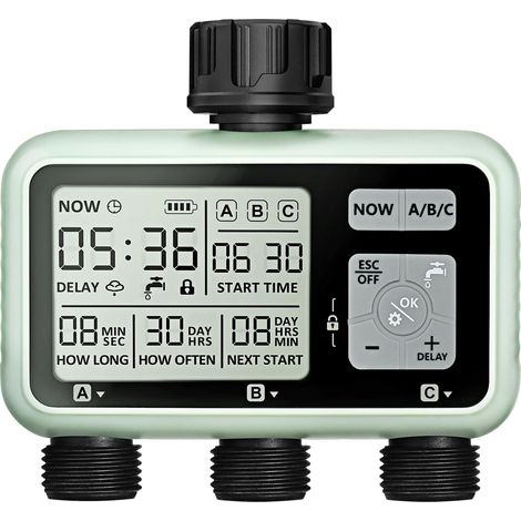 1 Programmateur Arrosage 3 Sorties Indépendantes Écran LCD IPX5 Nylon Jardin (1/5)