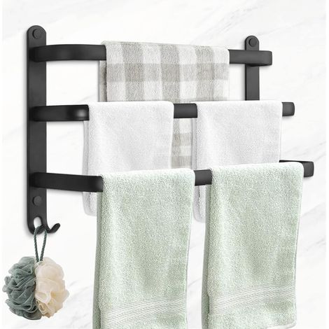 Sollbry Porte-serviettes de bain Porte-serviettes échelle à 3 niveaux Porte-serviettes en aluminium Étagère de rangement pour serviettes adhésive Tige à serviettes murale Gain de place pour salle de b (1/3)