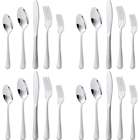 1 Set 20-teiliges silberfarbenes Edelstahl-Besteckset für 4 Personen (1/5)