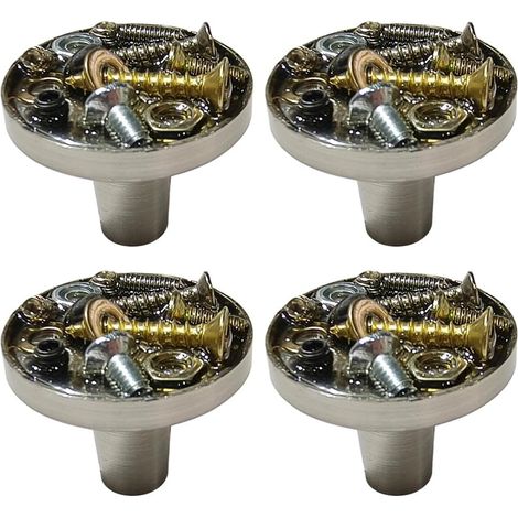 Lot de 4 poignées d'armoire - faites à la main avec vis - Boutons de meubles pour cuisine, armoire, tiroir, meubles, nickel (1/5)