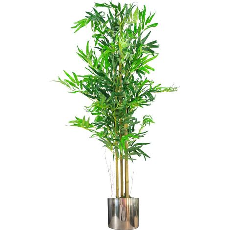 120cm (4ft) Realistic Artificial Bamboo Plants Trees with Silver Metal Planter (1/4)