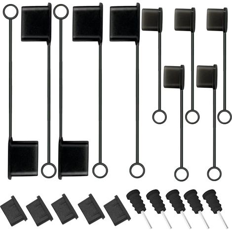 Lot de 5 cache-câbles USB C + 5 cache-ports USB + 5 bouchons anti-poussière USB C + 5 protections anti-poussière pour prise casque de 3,5 mm, bouchons anti-poussière en silicone pour appareils de port (1/5)