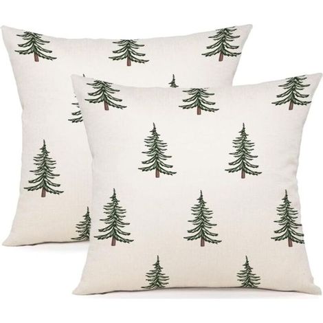 Housse Coussin Noel 40x40 Lot de 2 - Flocons de Neige Pins Polyester Décoratif Taie d'Oreiller pour Decoration 40 x 40 cm,Noyau non inclus (1/4)