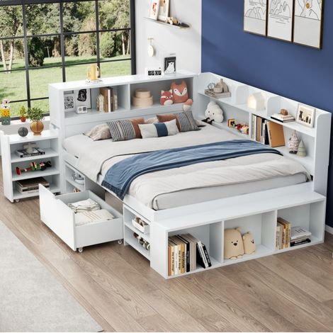 lit avec tiroirs 140x190 cm blanc pour enfant HAVRYA (1/5)