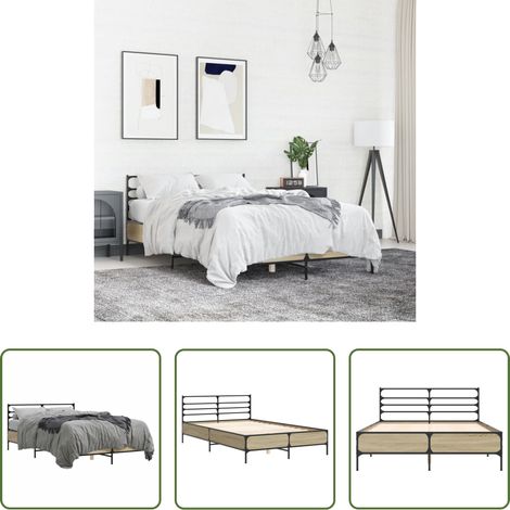 vidaXL Estructura cama madera ingeniería metal roble Sonoma 135x190 cm (1/5)