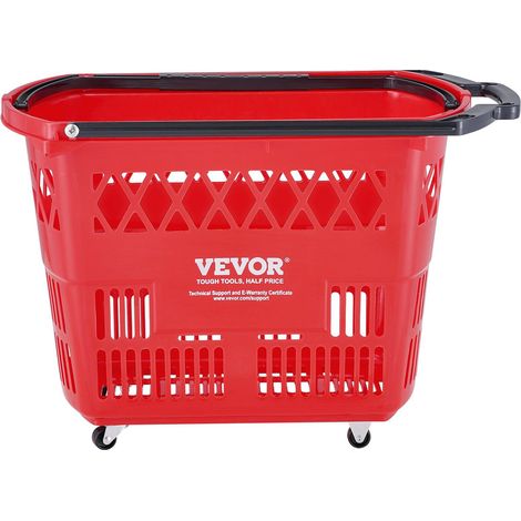 Paniers de courses lot 6, 39 L chariot avec poignées, plastique à roulettes, grand portable pour supermarché, rouge (1/5)
