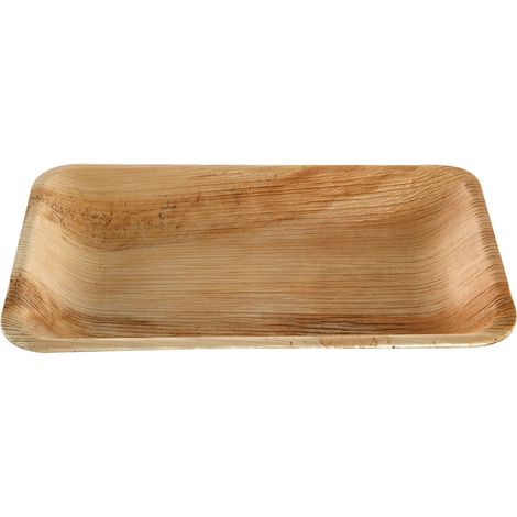 Assiette rectangulaire en feuille de palmier 26 x 17,5 cm - 100 unités - Betik