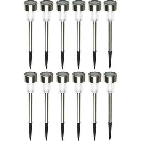 Lampe LED de jardin (borne solaire) - JUANIO - Lot de 12 - Acier inoxydable - Ø4.5 x H36.5 cm - Charge 4–6h / 6–10h (1/4)