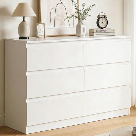 Commode 6 tiroirs blanche 120cm, meuble de rangement moderne et profond (1/5)