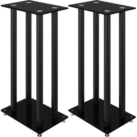 Supports de haut-parleurs 2 pcs noir verre trempé 4 piliers CFW34165 (1/5)
