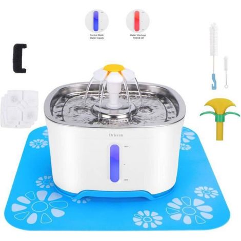 Fontaine à Eau Chat 2.5L 3 Filtres Voyant LED Pompe Silencieuse avec 1 Tapis Silicone et 2 Brosses de Nettoyage (1/4)