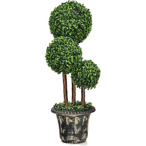 Albero Artificiale Topiario 90 cm, Pianta Verde Finta con Foglie Realistiche, Vaso Decorativo, Albero a Tripla Sfera per Casa Ufficio Giardino Cortile Ingresso (1/5)