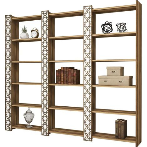 Dmora - Libreria Vele, Scaffale da ufficio, Mobile portalibri, Biblioteca, 185x24h170 cm, Noce e Bianco