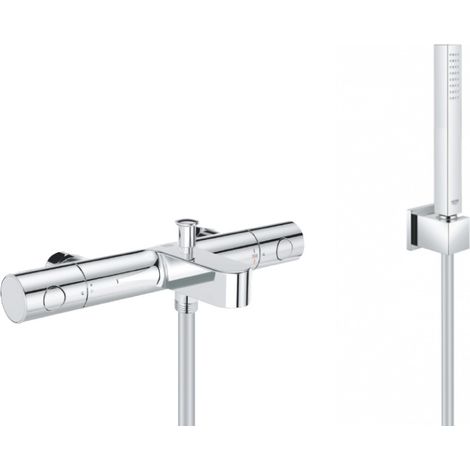 Grohe Set vasca/doccia Grohtherm 800 miscelatore termostatico + 1 getto asta doccia a parete, Cromo (34770000-CUBESTICK)