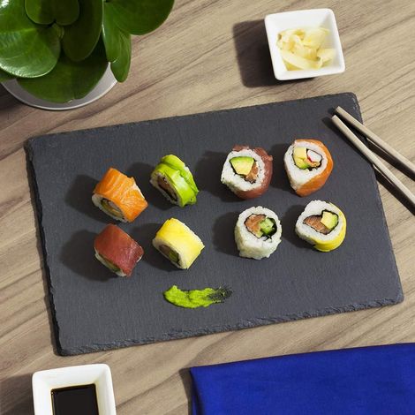 Vassoio da portata in ardesia rettangolare 30x15 cm piatto per servire finger food sushi formaggi vassoio aperitivo (1/5)