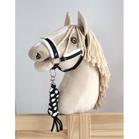 Set Hobby Horse: cavezza A3 con pelliccia bianca + guinzaglio in corda - bianco e nero (1/5)