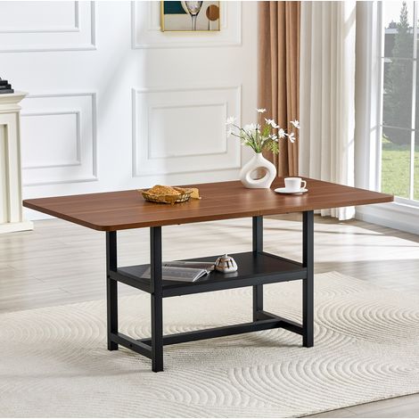 Tavolo da pranzo rettangolare 160 x 90 cm con ripiano, metallo nero e finitura noce DESVIAE (1/5)