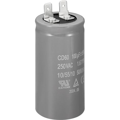 Condensateur De Démarrage CD60, 100uF/MFD 250V Tolérance 15% 50/60Hz Condensateur Pour Moteur De Compresseur D'Air Démarrage Fonctionnement, Gris (1/5)