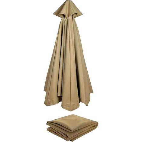 Housse de parasol de remplacement kaki, toile de rechange pour parasol déporté 6 bras, abri extérieur pour terrasse, jardin, piscine, voile d'ombrage résistante. (1/5)
