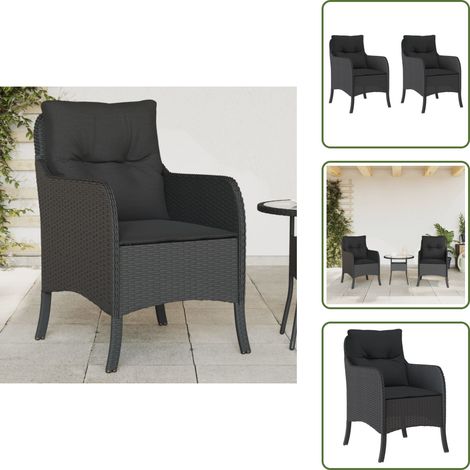 The Living Store Chaises de jardin avec coussins lot de 2 noir résine tressée - Chaise De Jardin - Fauteuil De Jardin - Mobilier De Jardin - Meubles De Jardin - Salon De Jardin (1/5)