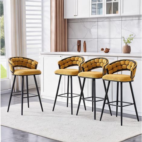 Velours jaune tabourets de bar lot de 4 avec piètement en acier (1/5)