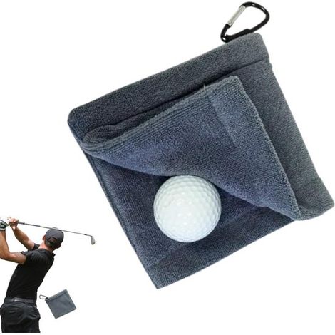 Lot de 2 serviettes de golf 5,5 x 5,5 pouces, serviettes pour nettoyage et séchage avec clip, accessoires d'entraînement et de parcours, gris (1/5)