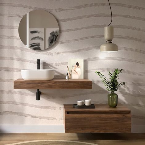 Composizione bagno con mensolone 100 cm e cassettiera sospesa 80 cm in noce maya - Sumo