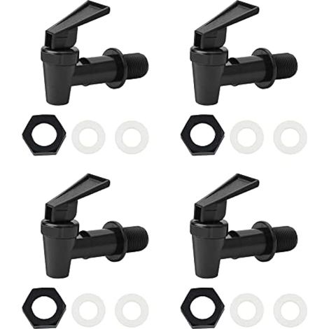 Lot de 4 robinets de rechange universels en plastique pour distributeur d'eau chaude et froide, bière, vin, jus de fruits, seau noir et blanc (uniquement noir) (1/5)