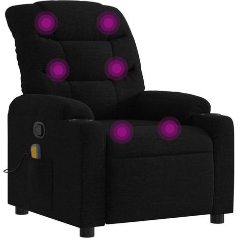 Fauteuil de relaxation massant inclinable tissu noir avec porte-gobelets (1/5)