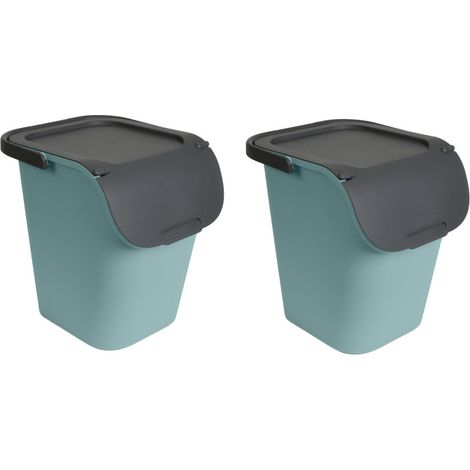 Lot de 2 Poubelles de Tri 40L empilable avec poignée - Vert d\'eau - Plastique Recyclé - Origine France - Livraison gratuite (1/5)