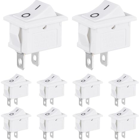 Mini Interrupteur à Bascule 3A 250VAC 6A 125VAC 10x15MM 2 Broches 2 Positions ON/OFF Commutateur SPST pour Bateau Auto Appareils Ménagers (10 Pièces Blanc) (1/5)