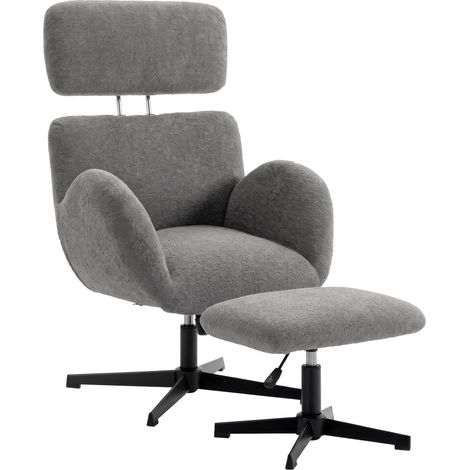 HOMCOM Swivel Armchair with Footstool, Rocking Accent Chair, Grey (1/5)
