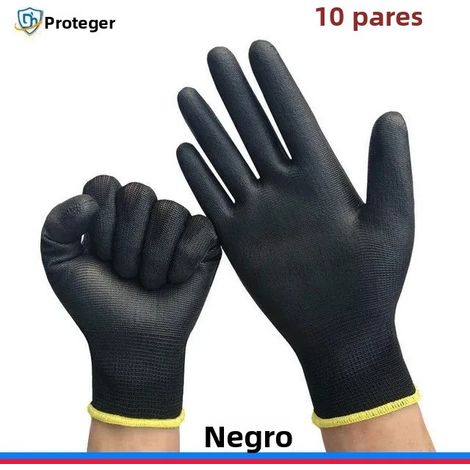 (Noir, 10 paires, L) Gants de sécurité en nitrile, paume enduite de PU, gants de machine, conformes aux normes CE EN388. (1/5)