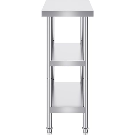 Mophorn Mesa de preparación de alimentos de acero inoxidable de 14 x 24 x 34 pulgadas, mesa de trabajo comercial de alta resistencia con 2 estantes inferiores ajustables. Ideal para parrillas, cocinas (1/5)