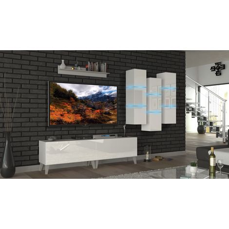Ensemble meuble TV NEXT 45 AN45-18W-HG2 blanc brillant 303 cm (1/4)