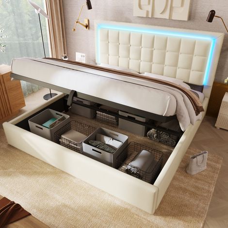 Letto matrimoniale contenitore LED PU 140x200 DESVIAE (1/5)