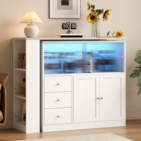 Îlot de cuisine extensible 172x40x96 cm en MDF blanc, rangement à roulettes gain de place – MEUBLIV (1/5)