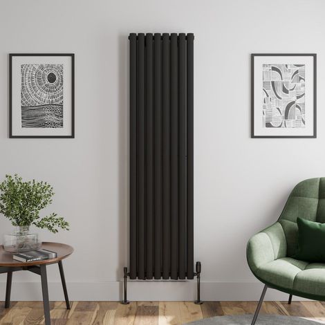 Black Oval Column Designer Radiator Vertical Horizontal 1800 x 480mm Double Panel