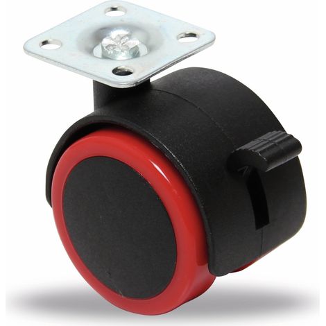 Lenk-Doppelrolle mit Bremse rot/schwarz 50 mm