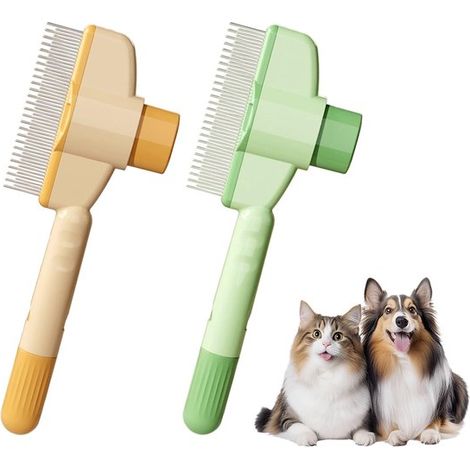 Peigne pour animaux - Peigne pour chat - Brosse pour chat - Bouton de déverrouillage - 20 x 8,5 cm - Brosse pour pelage - Élimine efficacement les poils et démêle - Convient aux chats et aux chiens - (1/5)