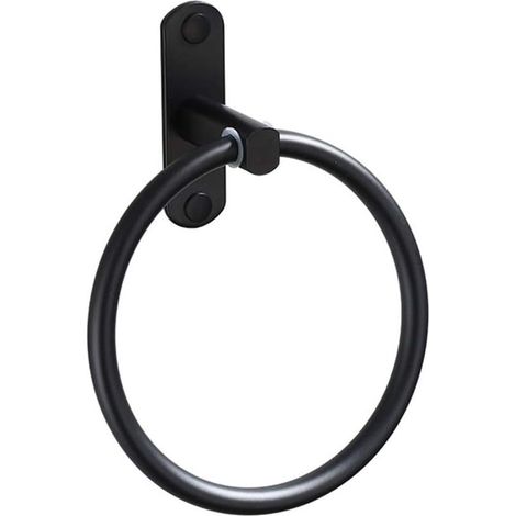 (16×10×10cm)Anneau porte-serviette rond en aluminium noir pour salle de bain (1/4)