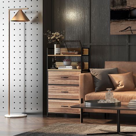 Meuble de rangement style industriel commode 3 tiroirs en tissu amovibles et 2 étagères - 60 x 29 x 101cm - MDF et métal (1/5)