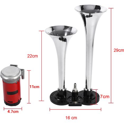 Klaxon à air double trompette 12V 150dB ultra puissant avec compresseur pour voiture bateau camion poids lourd (1/5)