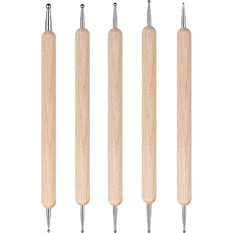 Stylets À Bille en Bois, 5 Pièces Stylets À Double Tête Outils de Traçage Et de Pointillage Pins À Indentation en Acier Inoxydable, pour Peinture Et Le Gaufrage, Poterie Et L'Artisanat en Argile (1/5)
