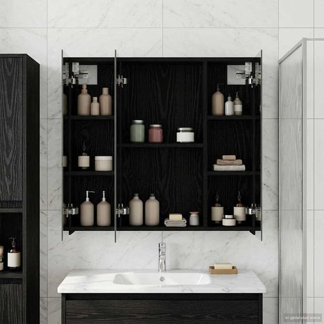 vidaXL Bathroom Mirror Cabinet Black Oak 70 x 14.5 x 70 cm