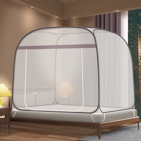 Moustiquaire pour lit, Tente Portable de Voyage Pliable avec Double Porte avec Fond pour Voyage en Plein air, Pas Besoin de nnnstall, Gris (1/5)