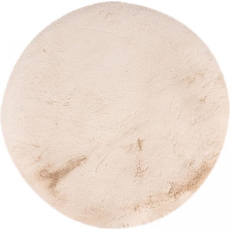 Tapis longs poils shaggy Ø120cm beige tufté rond motif uni JOUTA